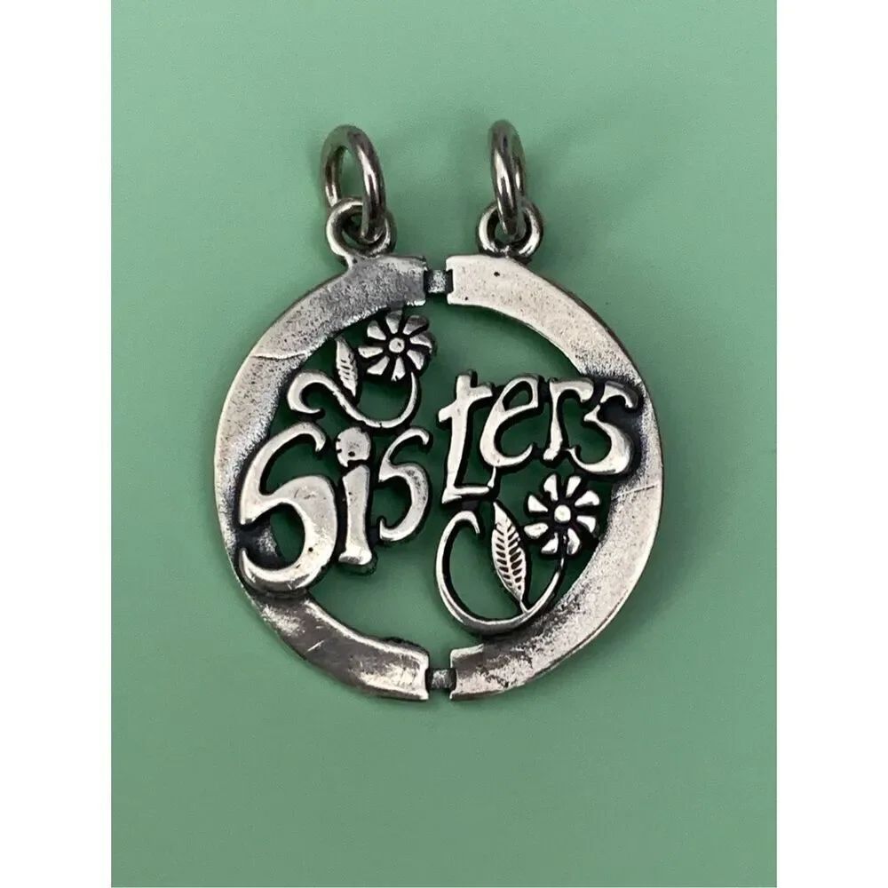 .925 Flowers and Sisters Sterling Silver Jewelry Charm #family #vintage